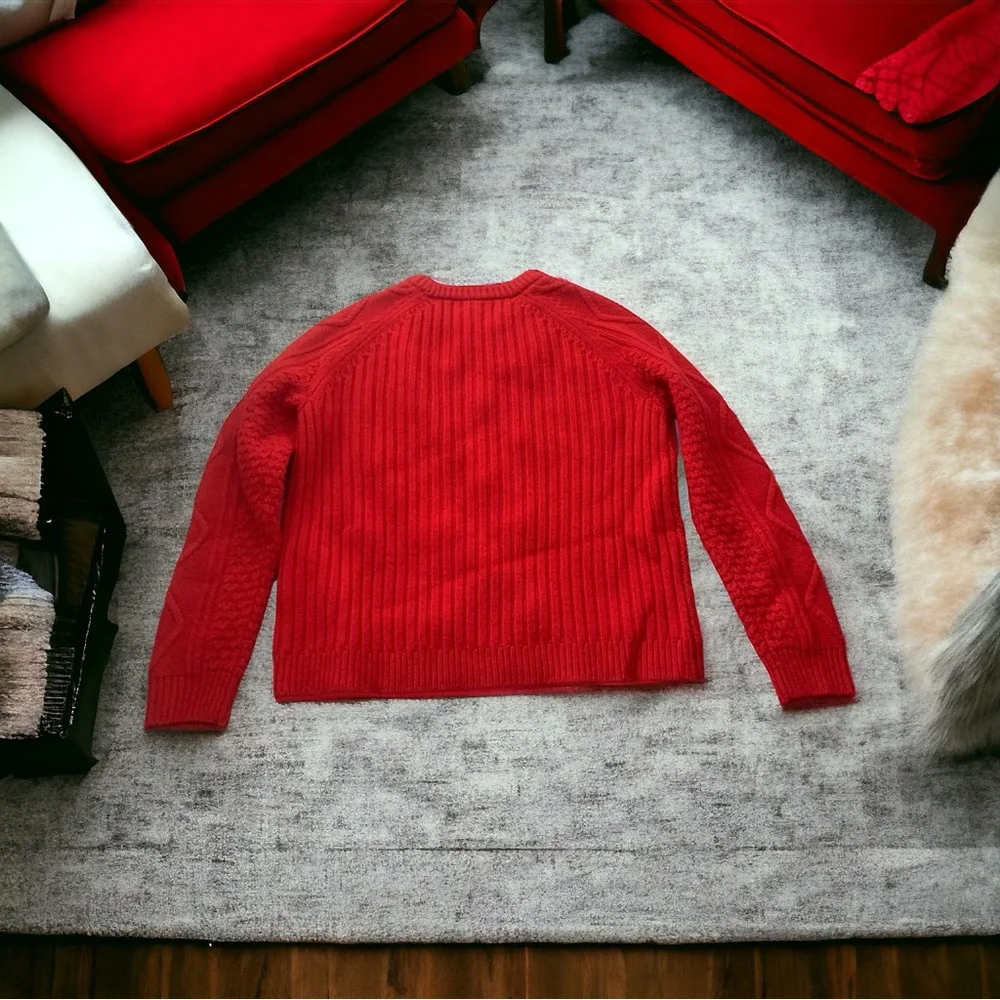 NWT J. Crew Hawthorne Cable Knit Pom Pom Wool Sweater Size L - Picture 5 of 8